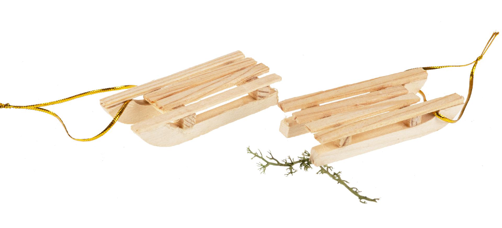 Handgeschnitzter Weihnachtsbaumschmuck | Kleiner Schlitten aus Lindenholz
