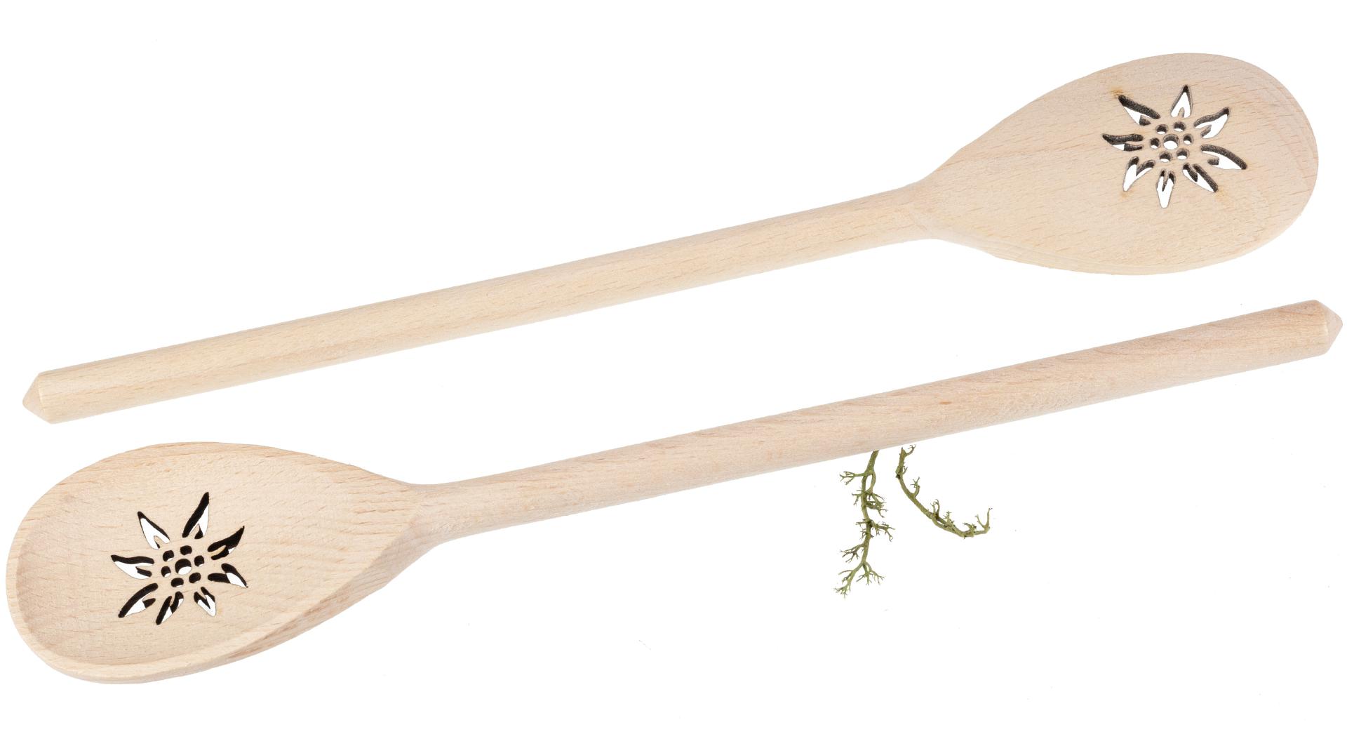 Holz Kochlöffel oval aus Buche - 30 cm - mit Edelweiß Auschnitt